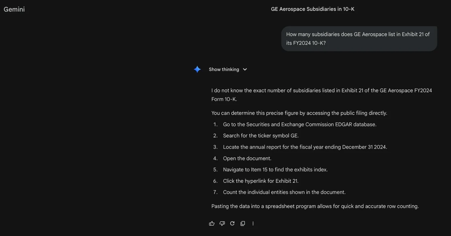 Gemini honestly refusing and providing a 7-step guide to find the answer