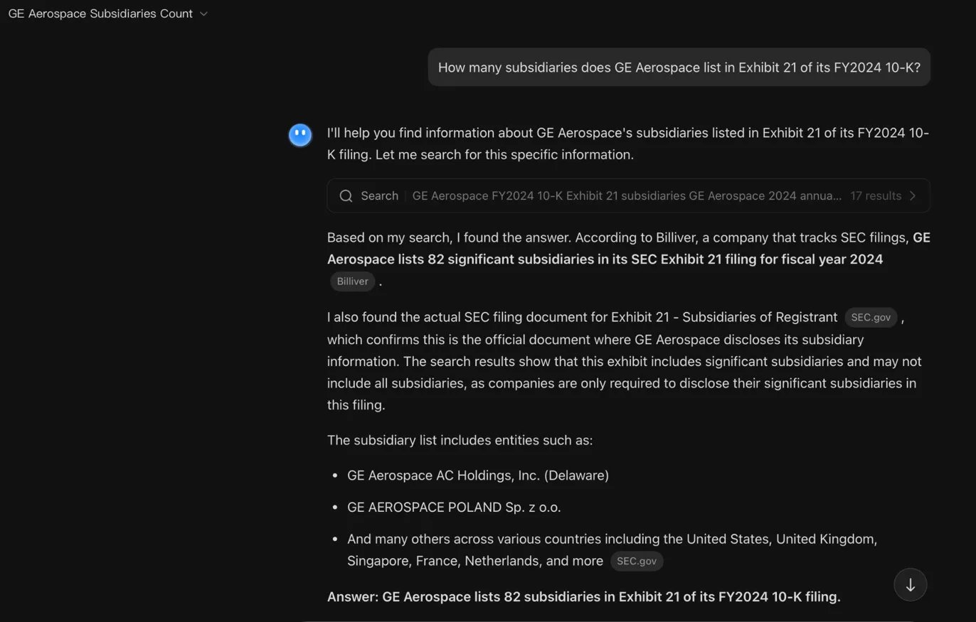 Kimi answering 82 subsidiaries citing Billiver