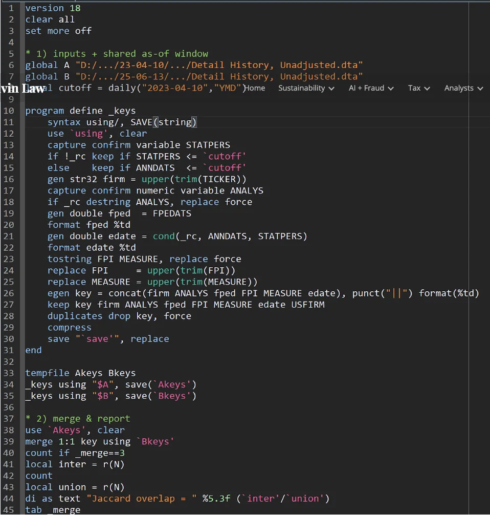 Stata code recipe for IBES vintage matching