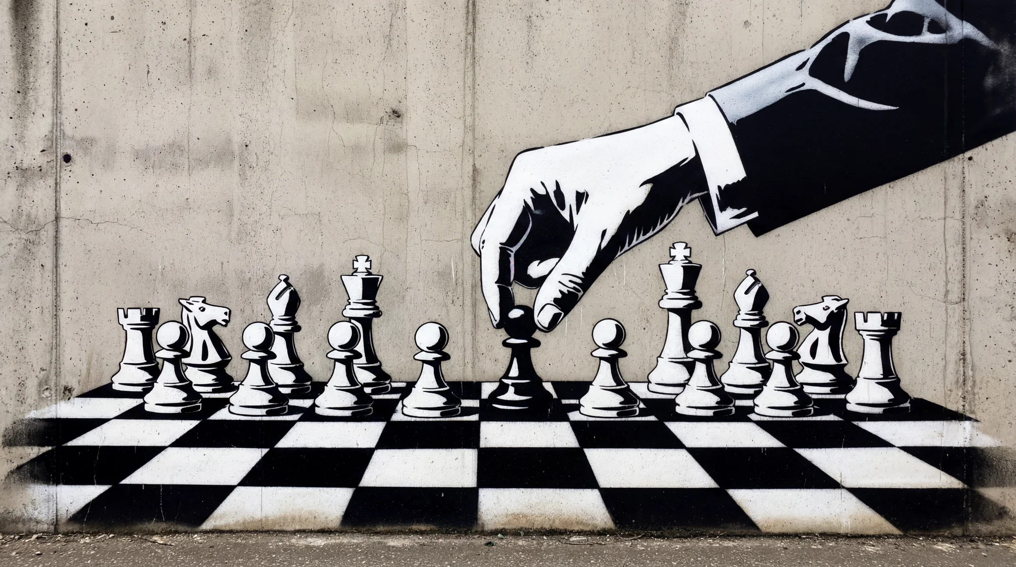 Banksy chess pawns mural